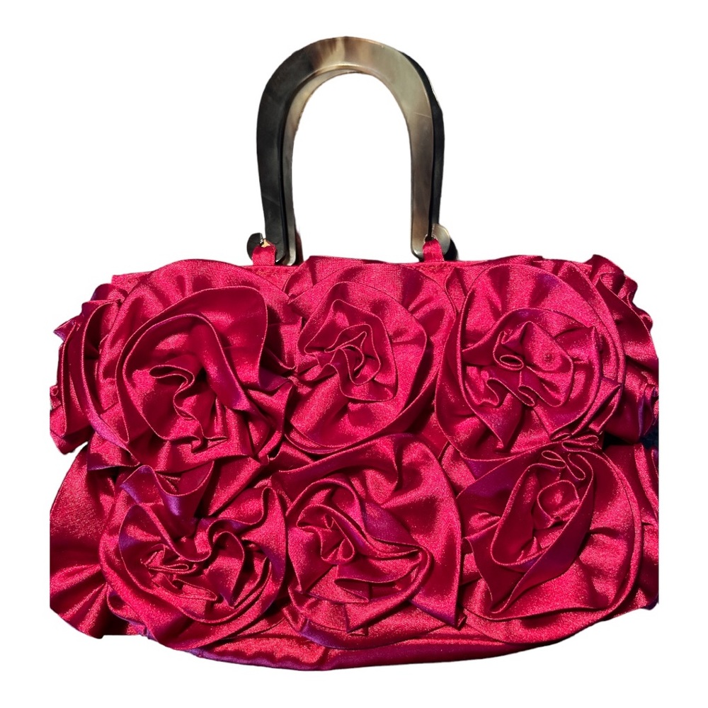 NWT ROSE satin purse 10x6 Flower Bag